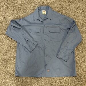 Dickies Shirt Mens XL Blue Twill Long Sleeve Workwear Uniform Button Up USA